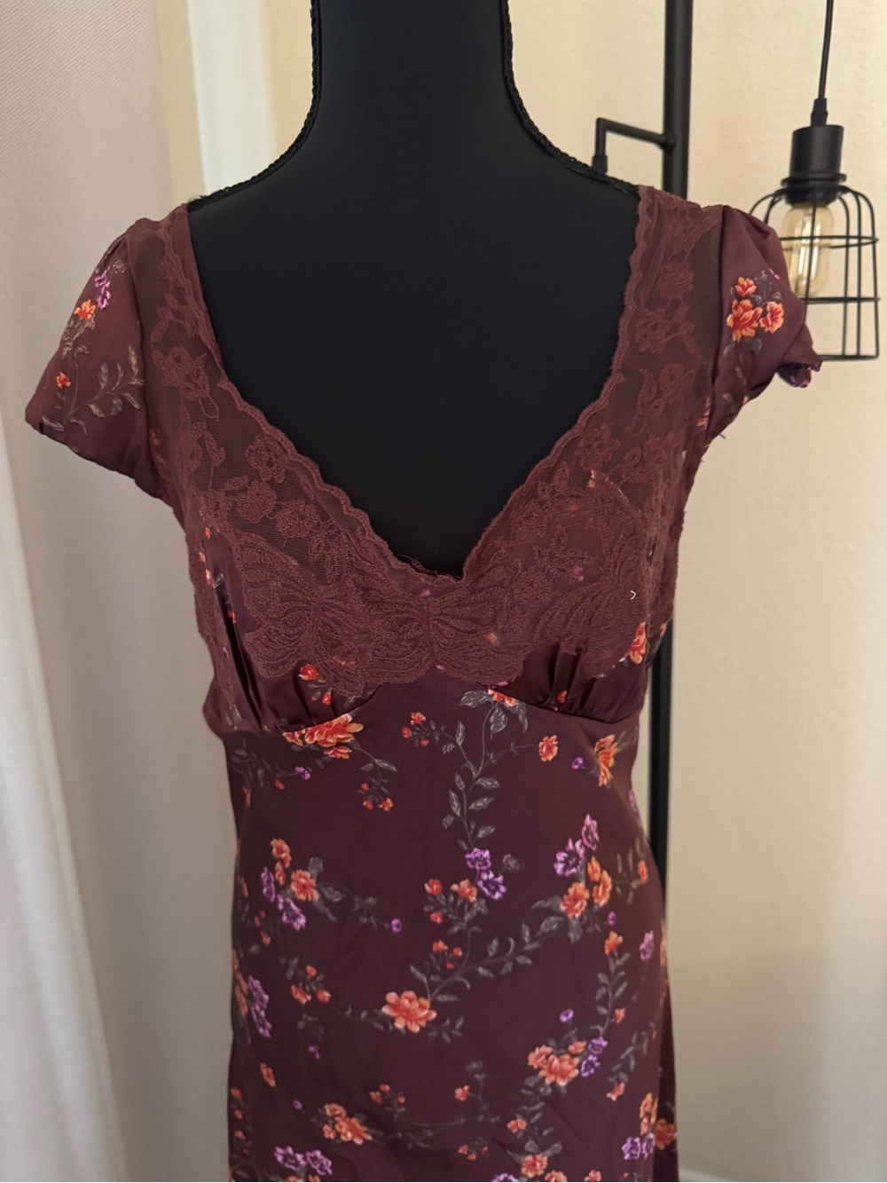 Free People Butterfly Babe Maxi Dress M Brown Floral Satin Open Back Cottagecore - Picture 4 of 9